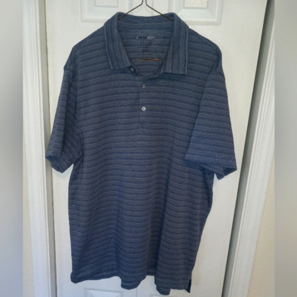 Awearness Kenneth Cole Blue Polo Shirt Classic Stripes